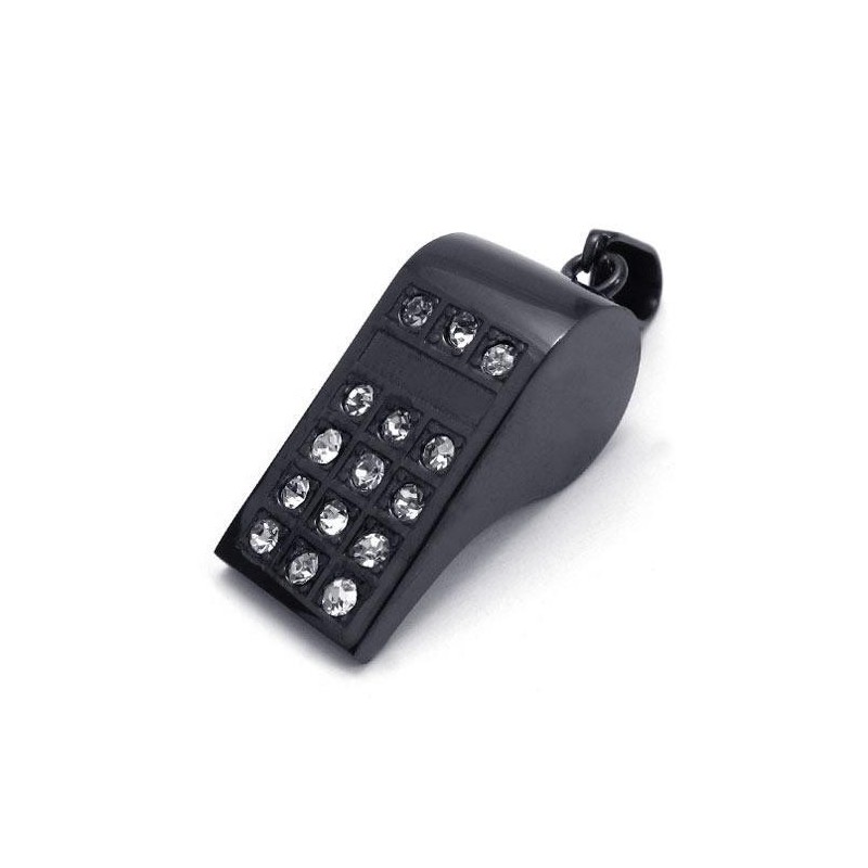 Collier Avec Pendentif Sifflet En Titane Pur Noir Pour Homme (Neuf)