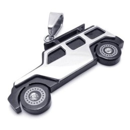 Collier Avec Pendentif Jeep En Titane Pur Et Argent Noir Pour Homme