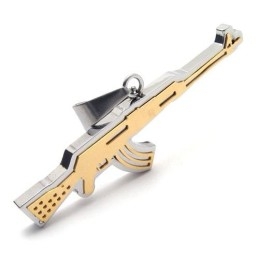 Collier Avec Pendentif Fusil Ak47 En Titane Pur Doré Pour Homme