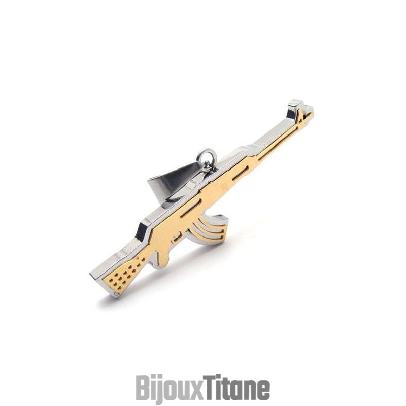Collier Avec Pendentif Fusil Ak47 En Titane Pur Doré Pour Homme