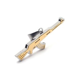 Collier Avec Pendentif Fusil Ak47 En Titane Pur Doré Pour Homme