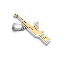 Collier Avec Pendentif Fusil Ak47 En Titane Pur Doré Pour Homme