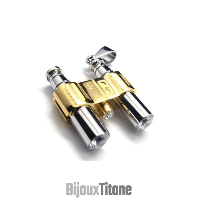 Collier Avec Pendentif Binocle En Titane Pur Et Argent Doré Collier Avec Pendentif Binocle En Titane Pur Et Argent Doré
