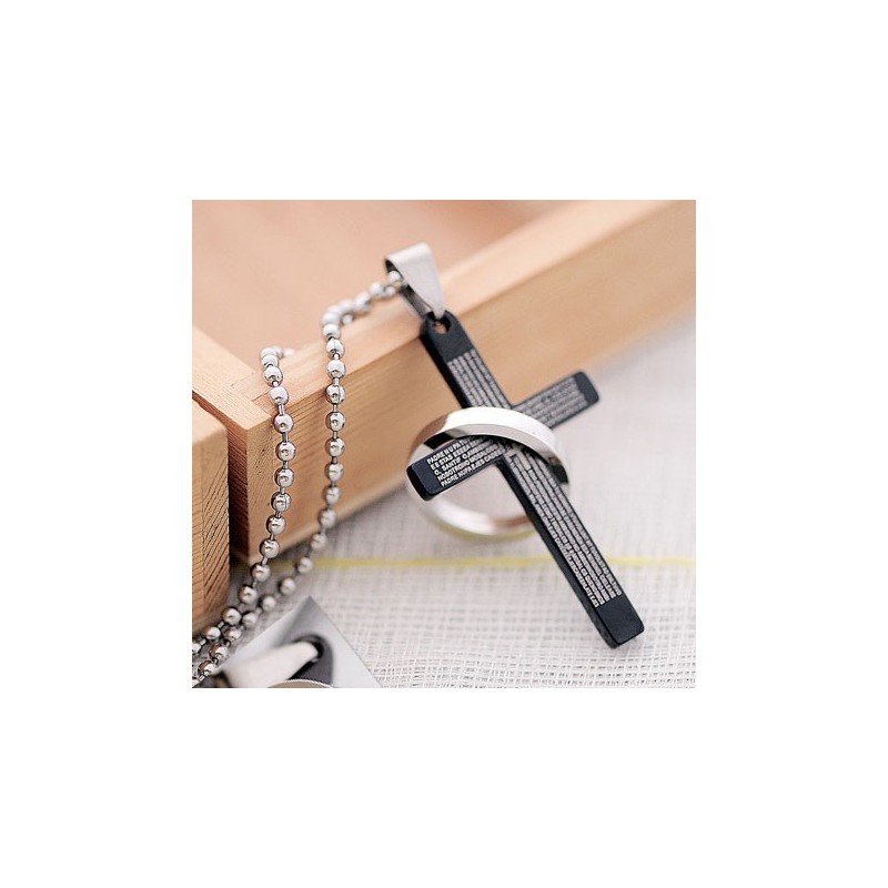 Pendentif Croix Classique En Titane Noir Pour Homme Avec La Sainte Bible Pendentif Croix Classique En Titane Noir Pour Homme Avec La Sainte Bible