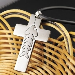 Collier Pendentif Croix En Titane En Forme D'Arête De Poisson Tendance