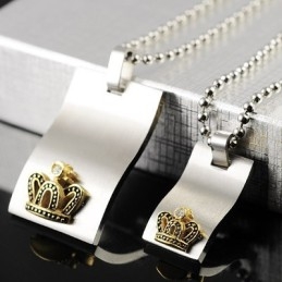 Colliers Et Pendentifs En Titane Avec Couronne En Or Pour Amoureux