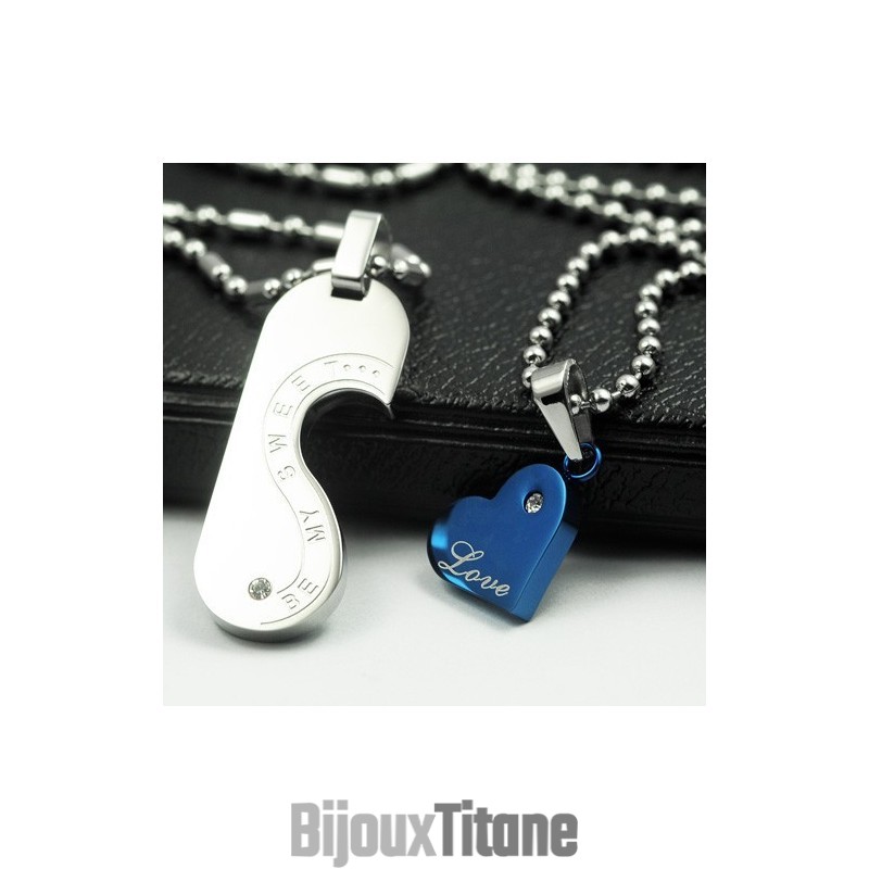 Collier Pendentif En Titane « Be My Sweet Love Sweetheart Lovers »