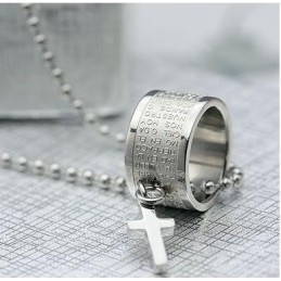 Collier Pendentif En Titane Avec Bague Et Croix Tendance