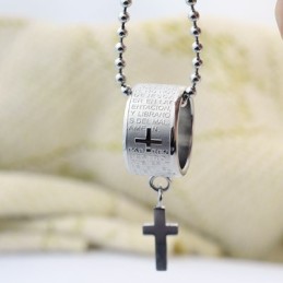 Collier Pendentif En Titane Avec Bague Et Croix Tendance