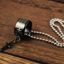 Collier Pendentif En Titane Noir Avec Bague Et Croix Tendance