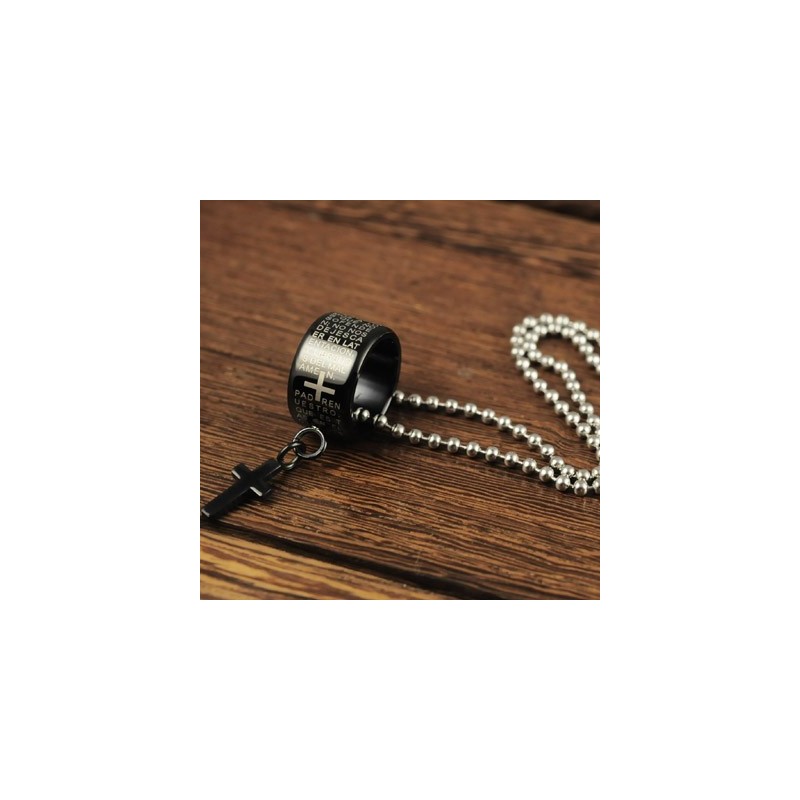 Collier Pendentif En Titane Noir Avec Bague Et Croix Tendance