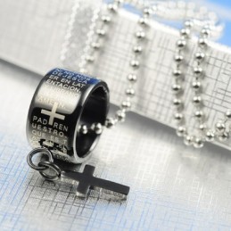 Collier Pendentif En Titane Noir Avec Bague Et Croix Tendance