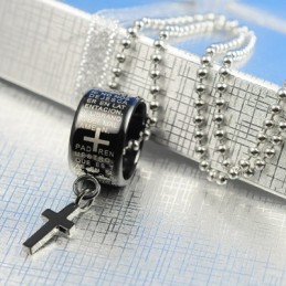 Collier Pendentif En Titane Noir Avec Bague Et Croix Tendance