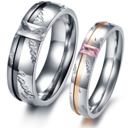 Bague En Titane D'Excellente Qualité Pour Amoureux Avec Strass