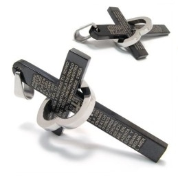 Collier Avec Pendentif En Acier Titane Noir Et Croix En Forme De Cœur Pour Homme Cool (Neuf)