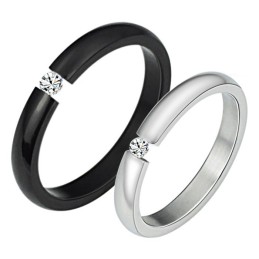 Bague En Titane Noir Et Blanc De Haute Qualité Pour Amoureux Avec Strass