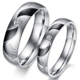 Bague En Titane Noir De Haute Qualité Pour Amoureux Avec Diamant