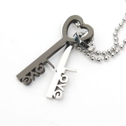 Collier Pendentif En Titane Avec Clé D'Amour Et Amoureux