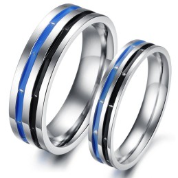 Bague En Titane Bleu-Noir Facile À Utiliser Pour Les Amoureux