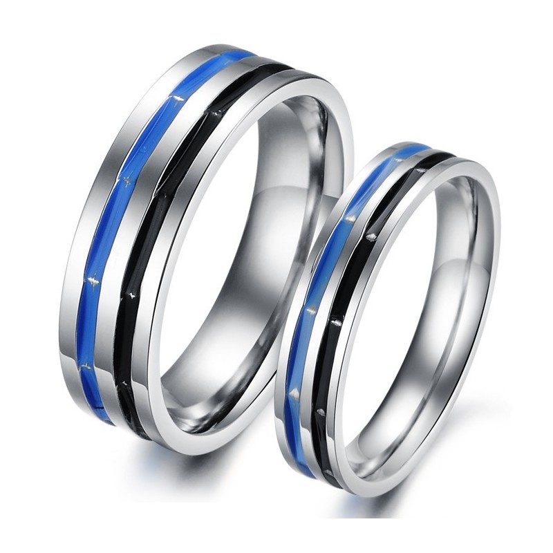 Bague En Titane Bleu-Noir Facile À Utiliser Pour Les Amoureux Bague En Titane Bleu-Noir Facile À Utiliser Pour Les Amoureux
