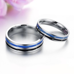 Bague En Titane Bleu-Noir Facile À Utiliser Pour Les Amoureux