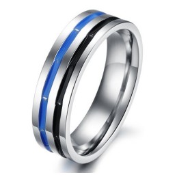 Bague En Titane Bleu-Noir Facile À Utiliser Pour Les Amoureux