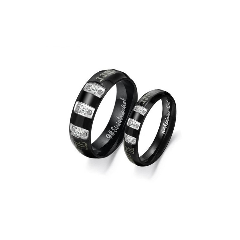 Bague En Titane Noir Avec Strass Pour Amoureux, Complète Avec Spécifications Bague En Titane Noir Avec Strass Pour Amoureux, Complète Avec Spécifications