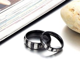 Bague En Titane Noir Avec Strass Pour Amoureux, Complète Avec Spécifications
