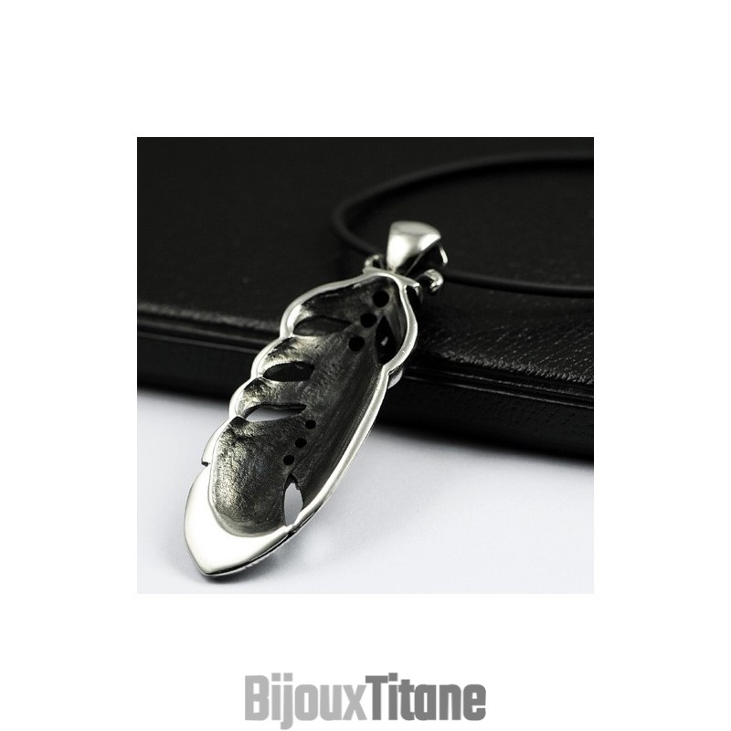 Collier Pendentif En Titane Avec Plumes De Crâne, Style Tendance Collier Pendentif En Titane Avec Plumes De Crâne, Style Tendance
