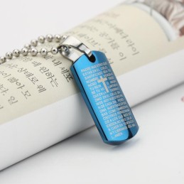 Collier Avec Pendentif Bible En Acier Titane Et Croix Bleu Ciel Pour Homme