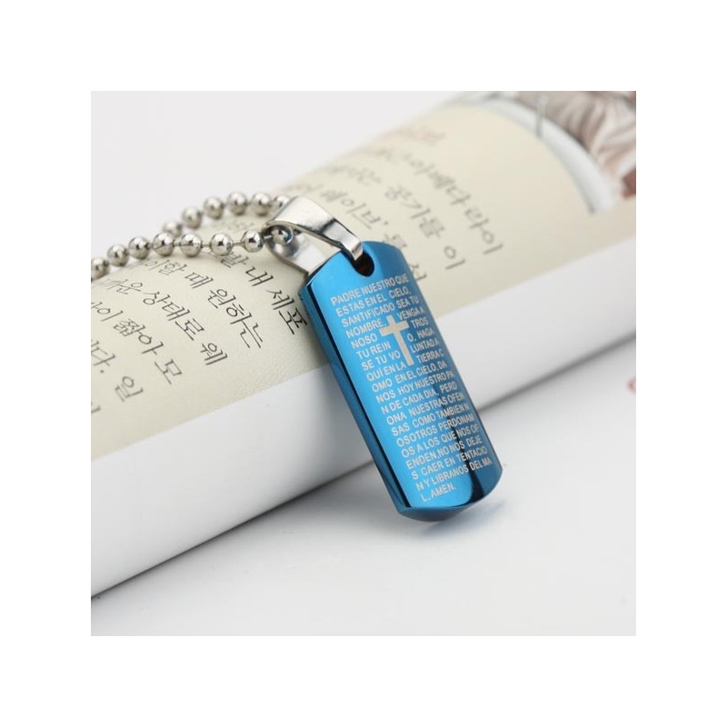Collier Avec Pendentif Bible En Acier Titane Et Croix Bleu Ciel Pour Homme Collier Avec Pendentif Bible En Acier Titane Et Croix Bleu Ciel Pour Homme