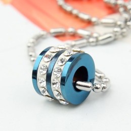 Bague Bleue Tendance Avec Pendentif Et Collier En Titane Et Diamant