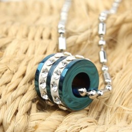 Bague Bleue Tendance Avec Pendentif Et Collier En Titane Et Diamant