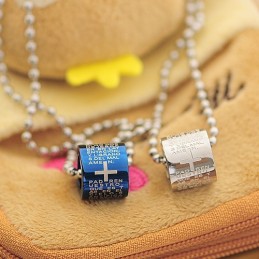 Collier Et Pendentif Romantiques En Titane Bleu Style Bible (Une Paire)