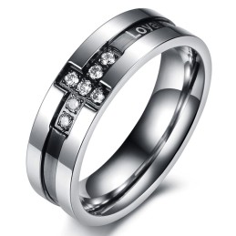 Bague En Titane Avec Croix Et Strass Pour Amoureux
