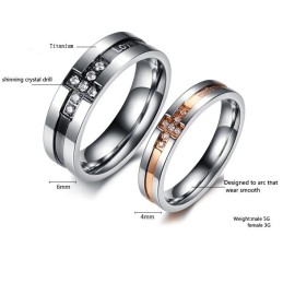 Bague En Titane Avec Croix Et Strass Pour Amoureux