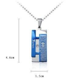 Pendentif Et Collier Rectangulaire Bible Croix Bleue Homme