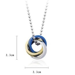 Pendentif Et Collier En Titane Avec Anneaux Tricolores Tendance