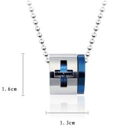 Collier Et Pendentif En Titane Pur Avec Croix Bleue Et Rouleau Biblique (Neuf)