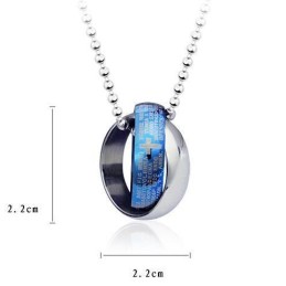 Pendentif Et Collier En Titane Avec Croix Biblique Bleue Et Argent
