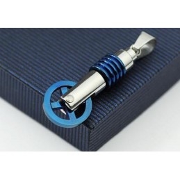 Pendentif Et Collier En Titane Monocycle Bleu Et Argent