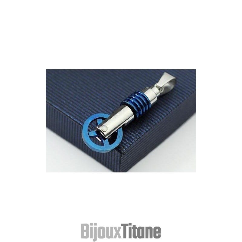 Pendentif Et Collier En Titane Monocycle Bleu Et Argent Pendentif Et Collier En Titane Monocycle Bleu Et Argent
