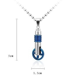 Pendentif Et Collier En Titane Monocycle Bleu Et Argent