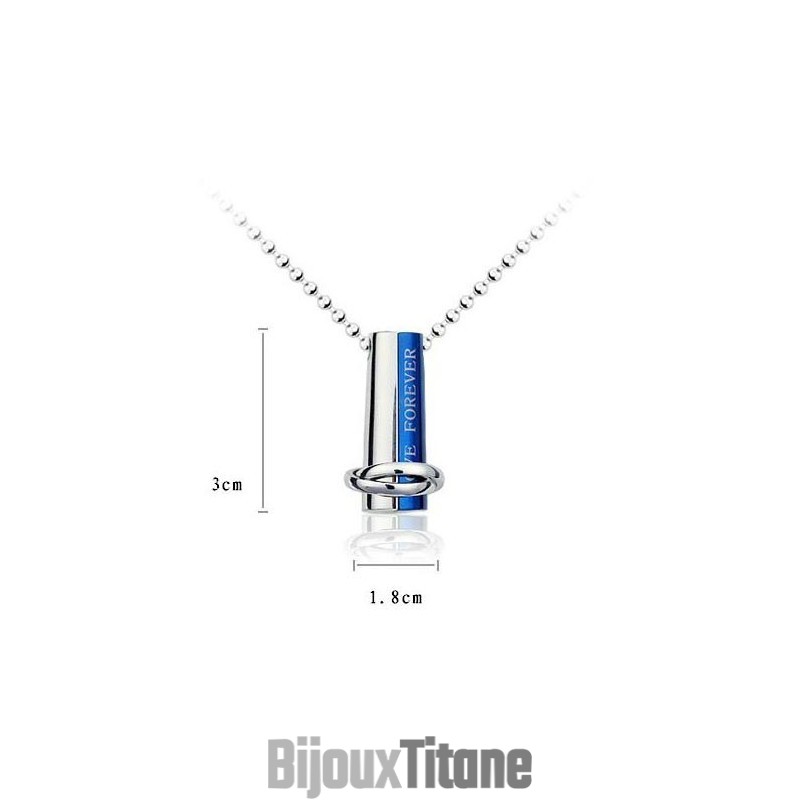 Collier Pendentif En Titane Bleu Et Argent Love Forever En Deux Parties Collier Pendentif En Titane Bleu Et Argent Love Forever En Deux Parties