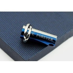 Collier Pendentif En Titane Bleu Et Argent Love Forever En Deux Parties