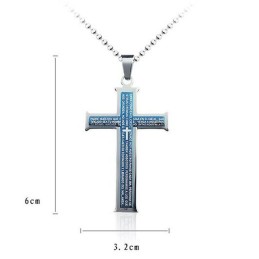 Pendentif Et Collier En Titane Avec Croix Bleue Et Argent De La Bible