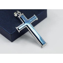 Pendentif Et Collier En Titane Avec Croix Bleue Et Argent De La Bible