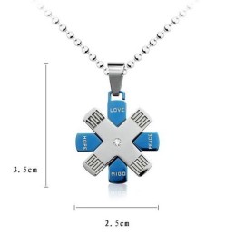 Collier Et Pendentif En Titane Bleu Et Argent Love Hope Rudder