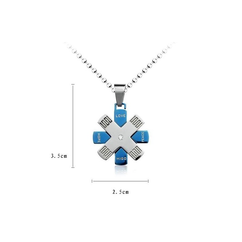 Collier Et Pendentif En Titane Bleu Et Argent Love Hope Rudder
