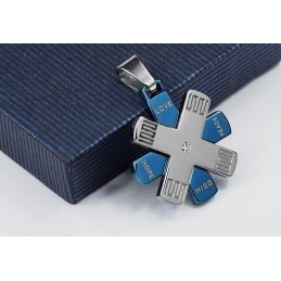 Collier Et Pendentif En Titane Bleu Et Argent Love Hope Rudder